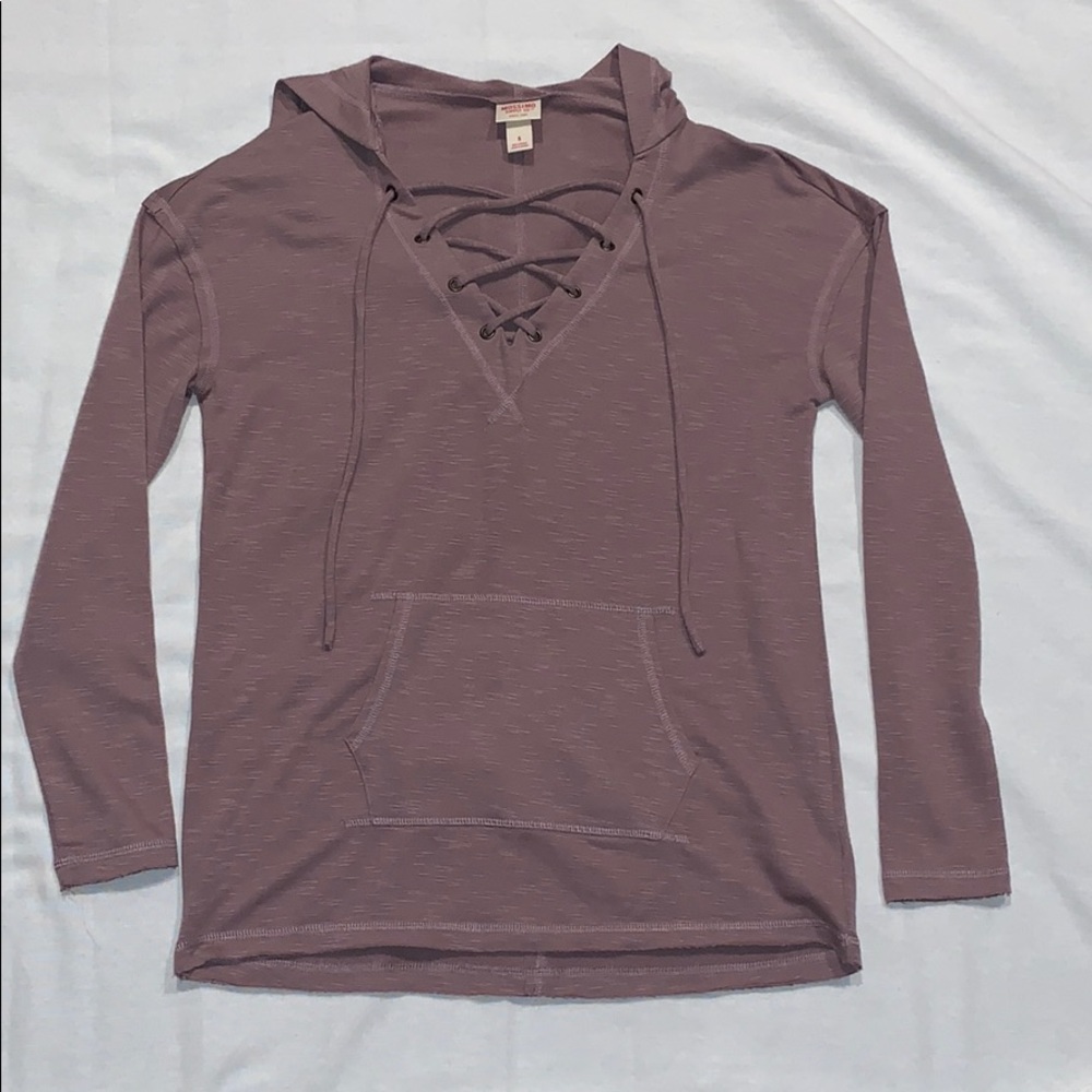 Hooded Lace Up Long Sleeve Shirt
